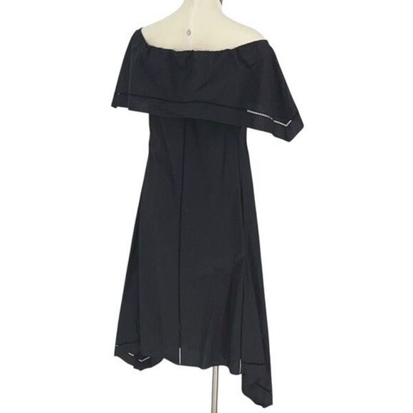 Theory Womens Off Shoulder Asymmetric Hem Midi Fit & Flare Dress Black Medium - Picture 2 of 8